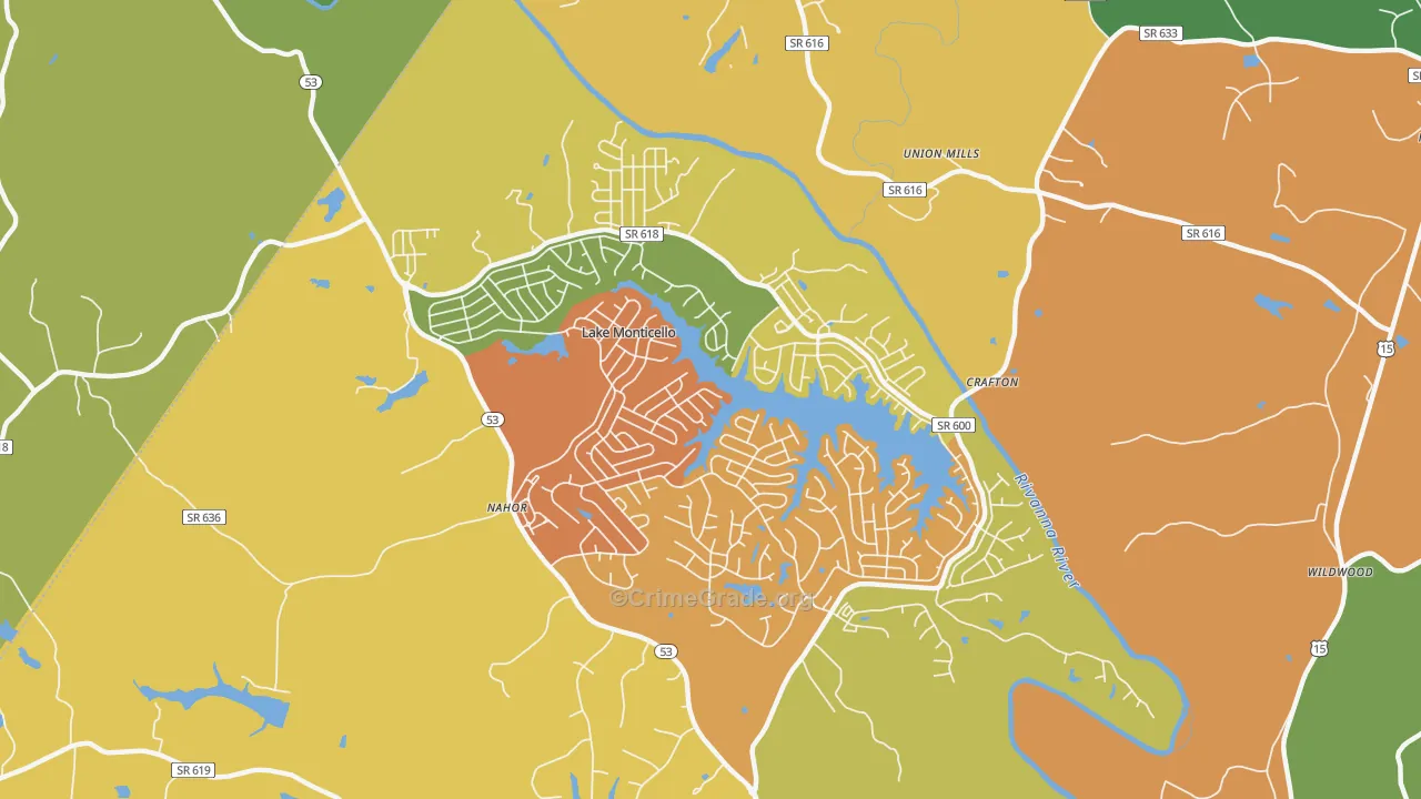 Lake Monticello, VA Map of Drug-Related Crime Rates