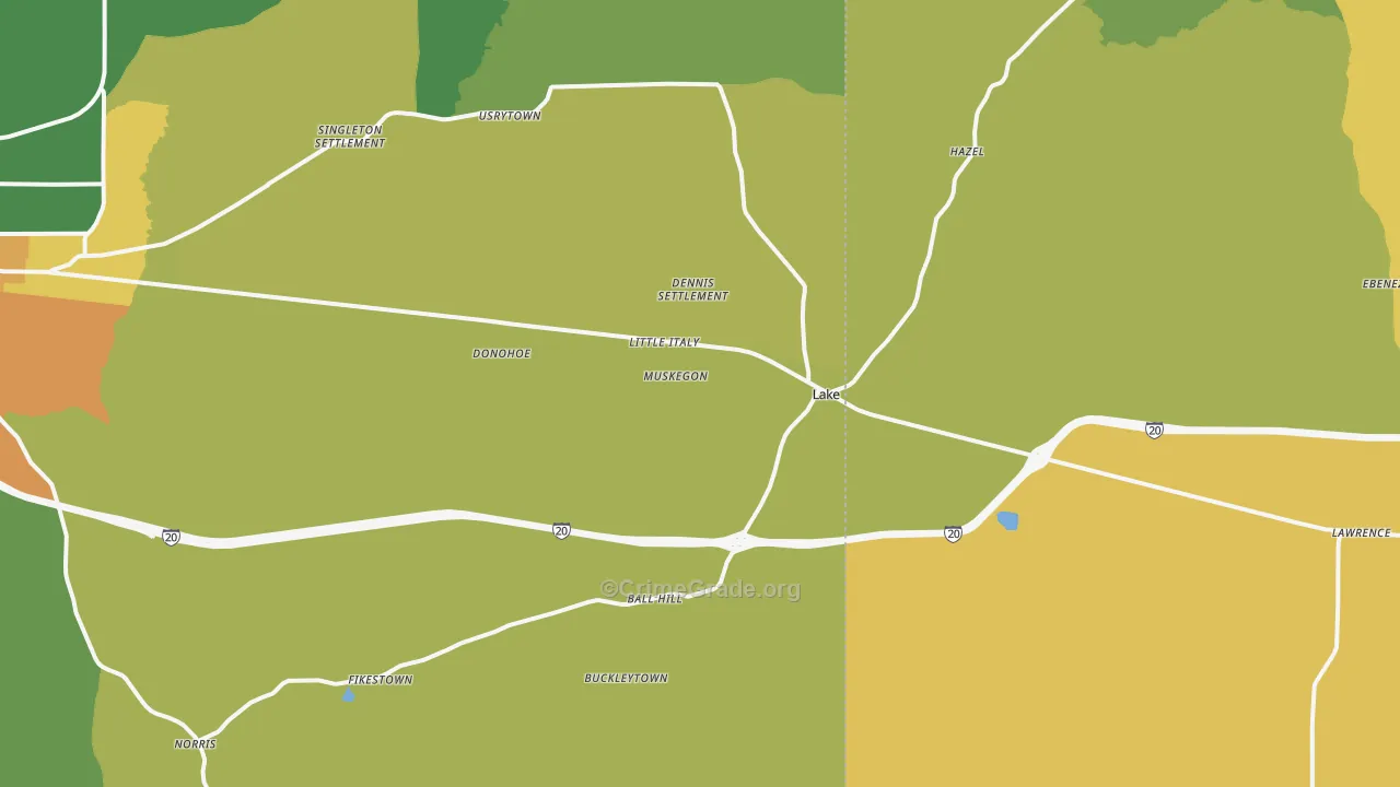 Lake, MS Map of Drug-Related Crime Rates