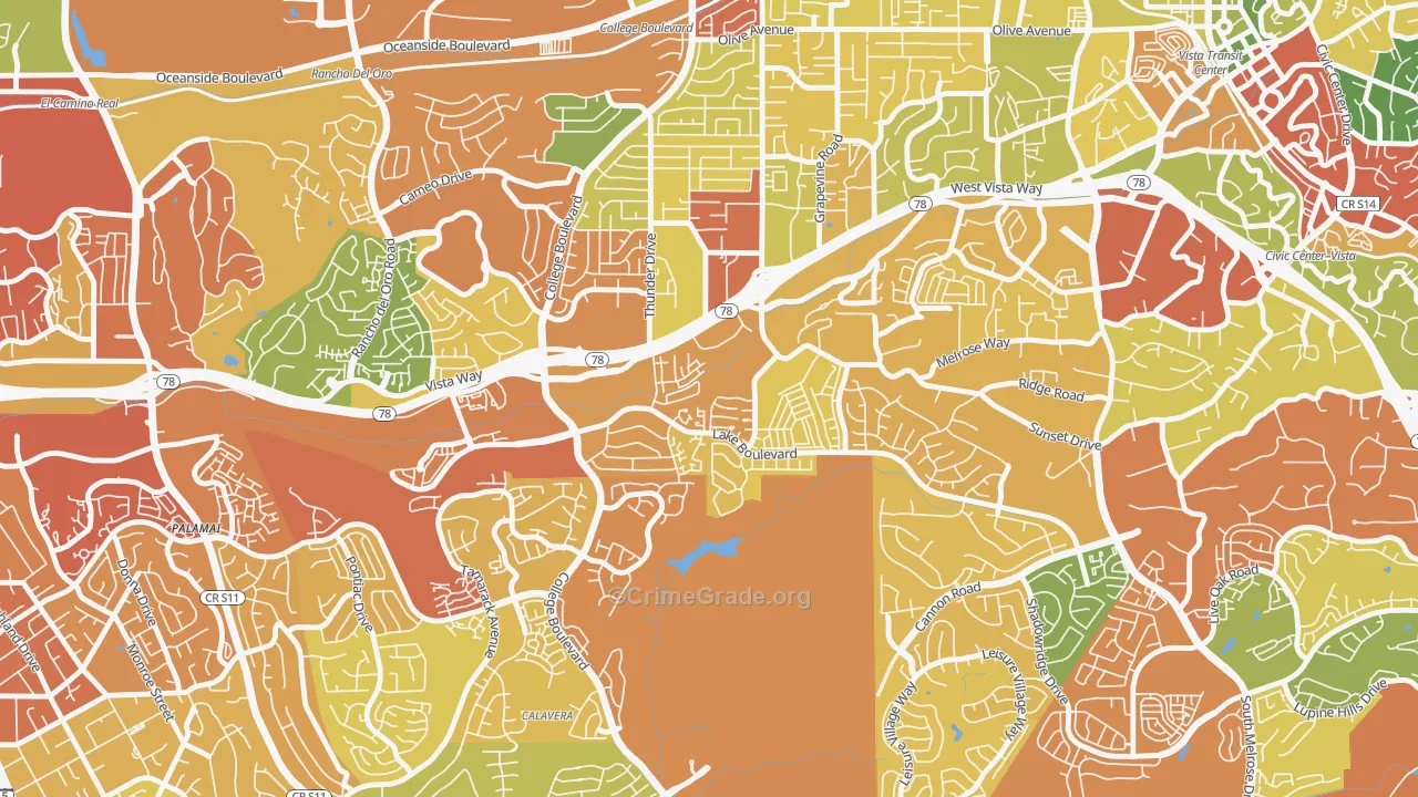 Lake, Oceanside, CA Map of Drug-Related Crime Rates