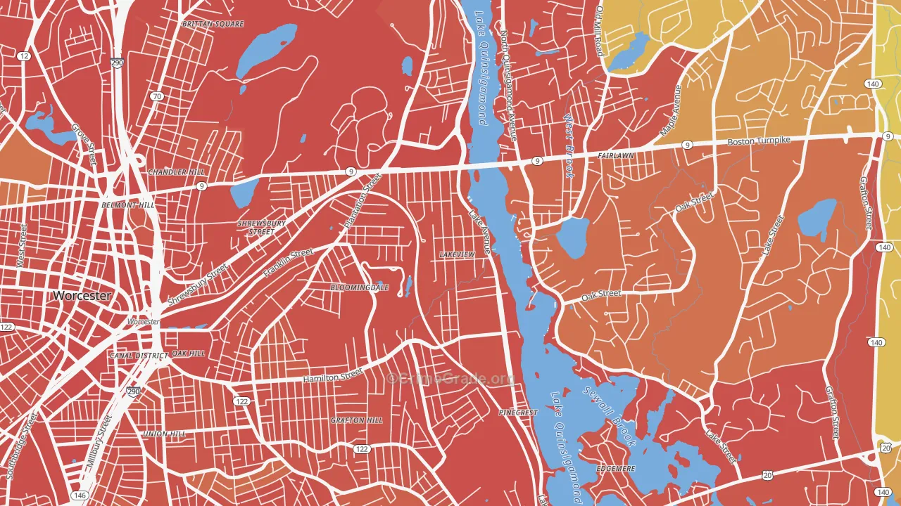 Lake Park, Worcester, MA Map of Drug-Related Crime Rates