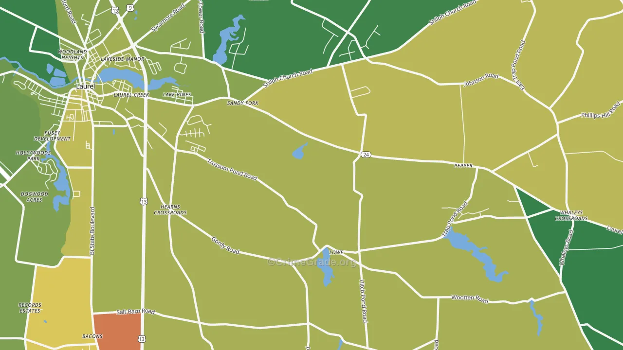 Lake Pines, DE Map of Drug-Related Crime Rates