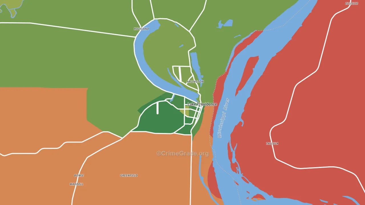 Lake Providence, LA Map of Drug-Related Crime Rates