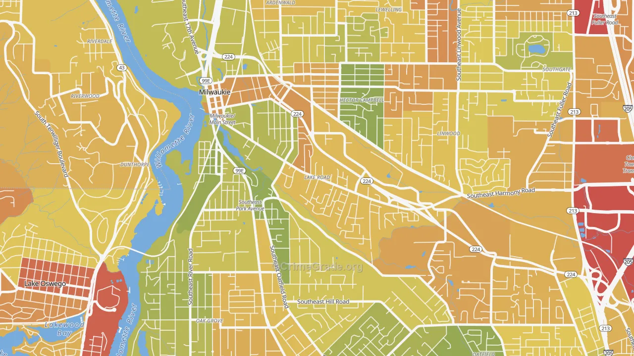 Lake Road, Milwaukie, OR Map of Drug-Related Crime Rates