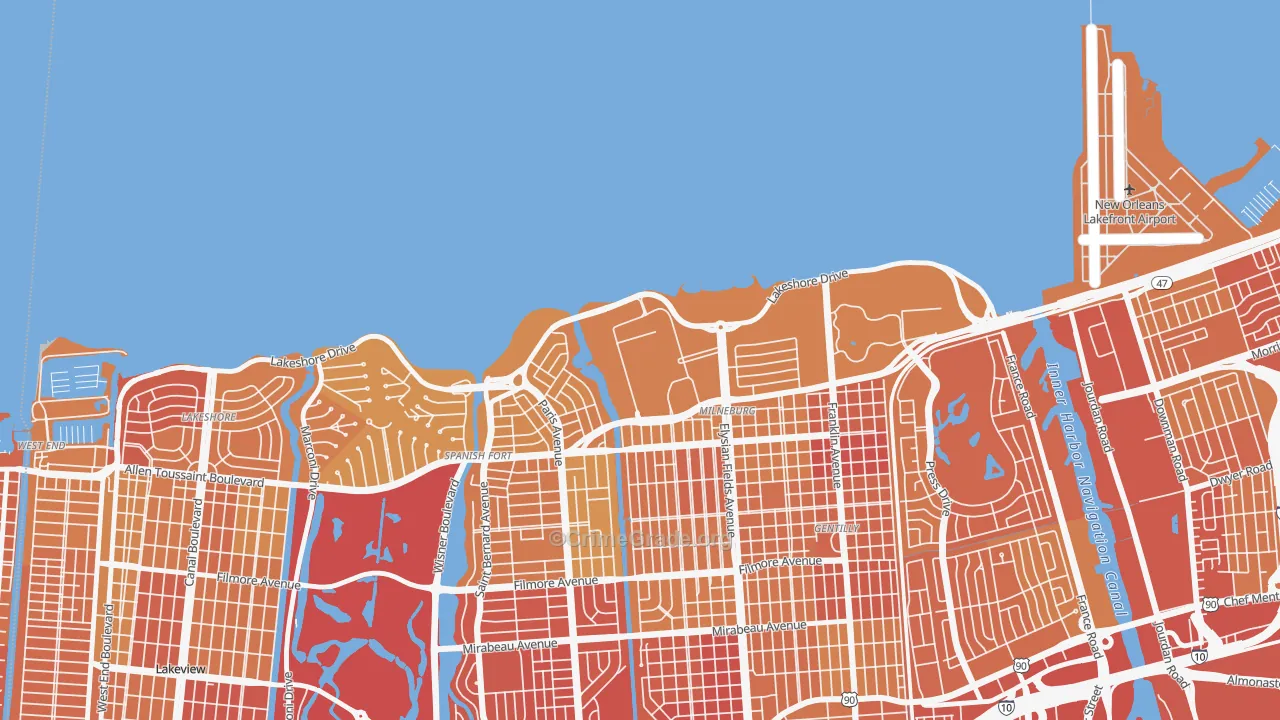 Lake Terrace and Oaks, New Orleans, LA Map of Drug-Related Crime Rates