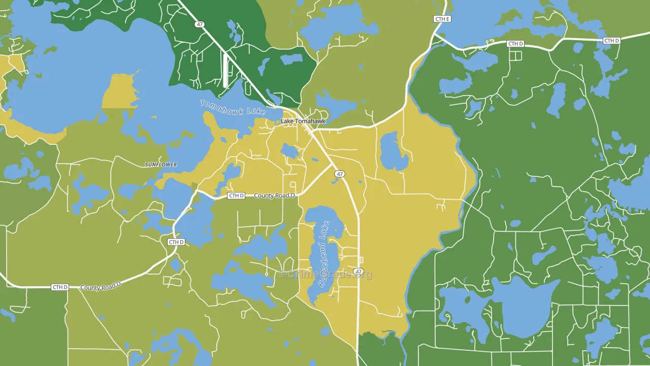 Lake Tomahawk, WI Map of Drug-Related Crime Rates