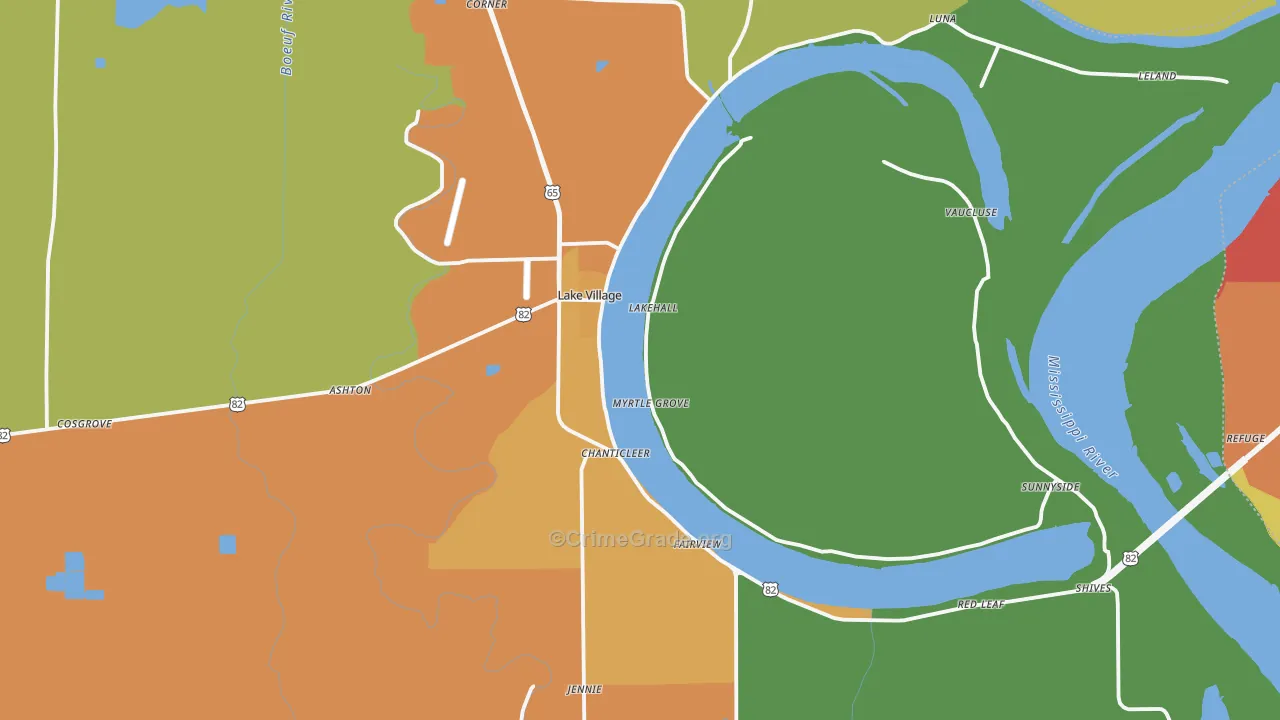 Lake Village, AR Map of Drug-Related Crime Rates