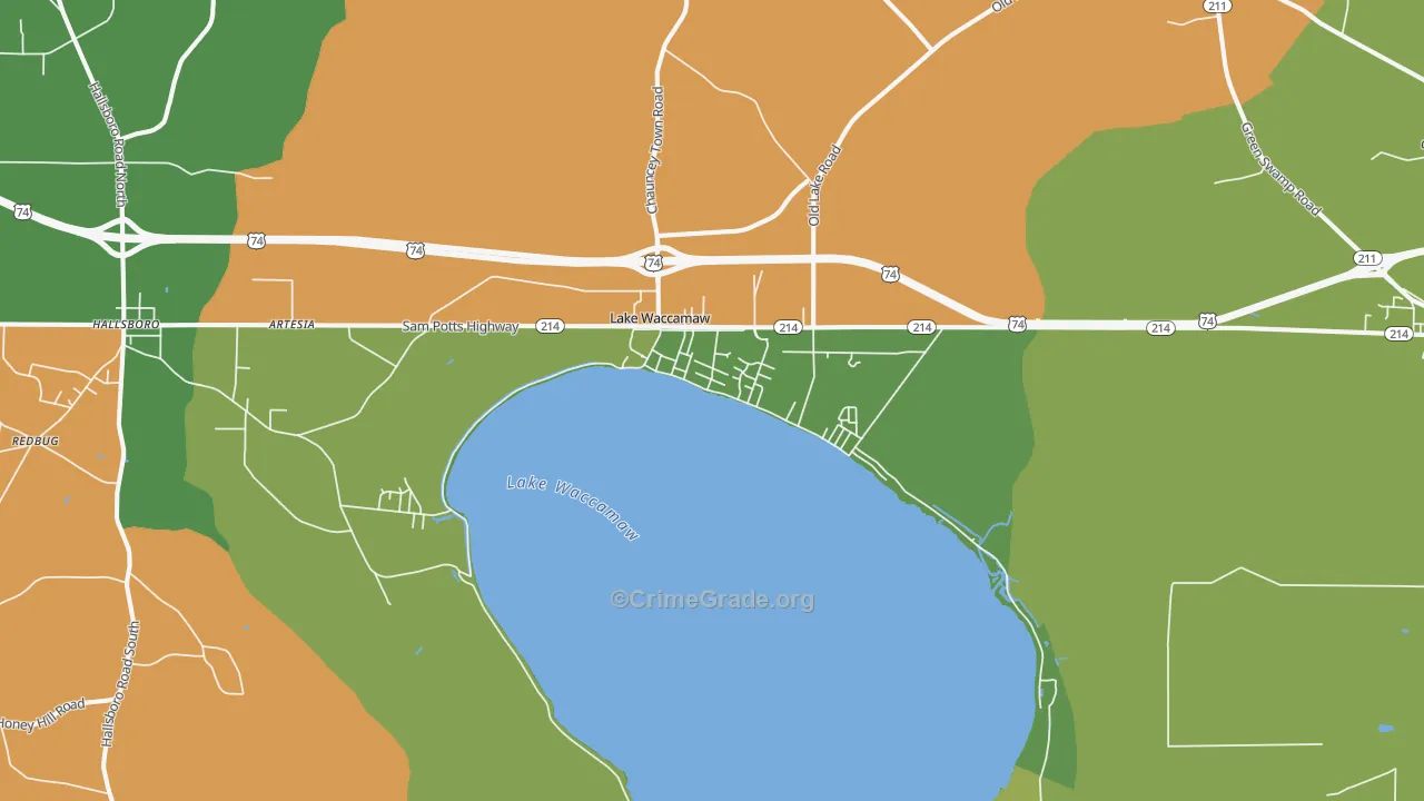 Lake Waccamaw, NC Map of Drug-Related Crime Rates