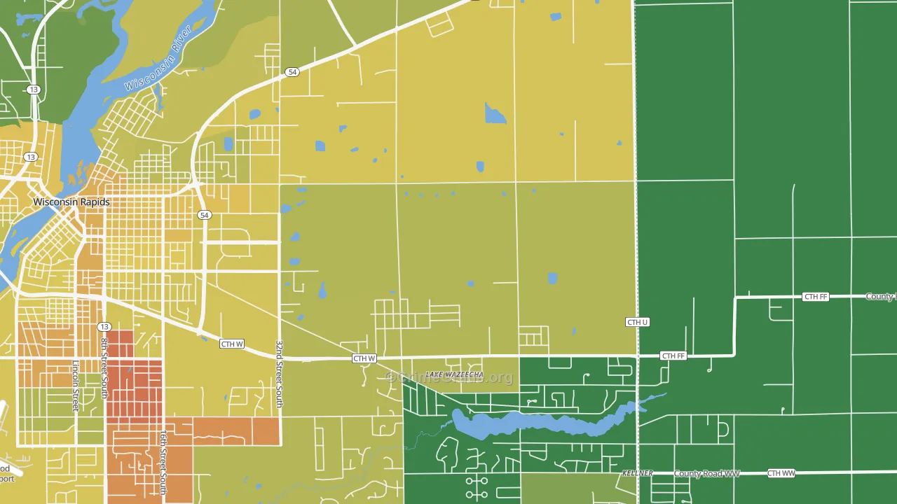Lake Wazeecha, WI Map of Drug-Related Crime Rates