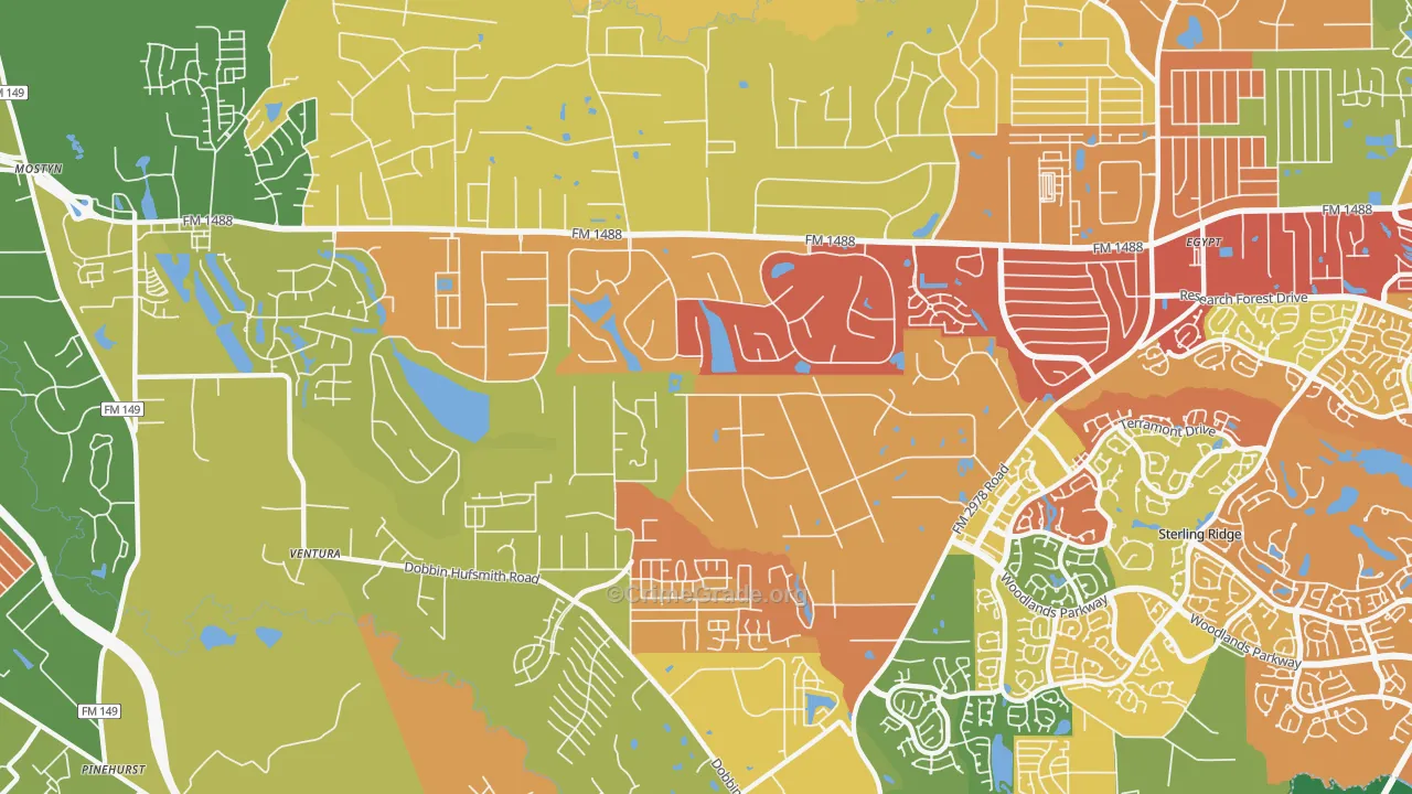 Lake Windcrest, Magnolia, TX Map of Drug-Related Crime Rates