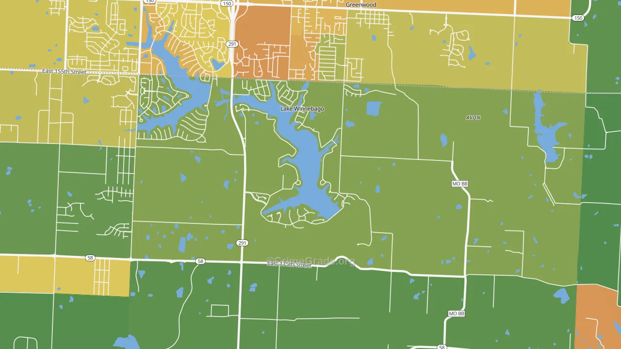 Lake Winnebago, MO Map of Drug-Related Crime Rates