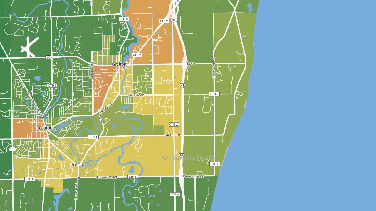 Lakefield, WI Map of Drug-Related Crime Rates