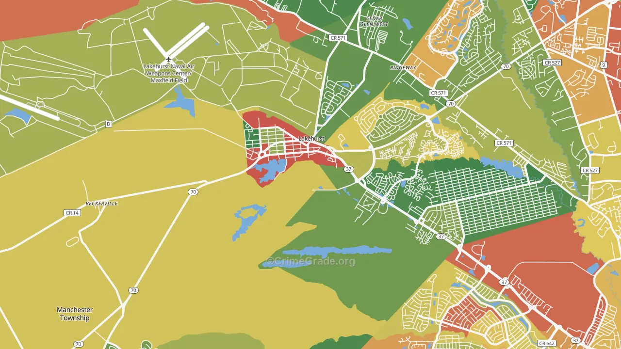 Lakehurst, NJ Map of Drug-Related Crime Rates