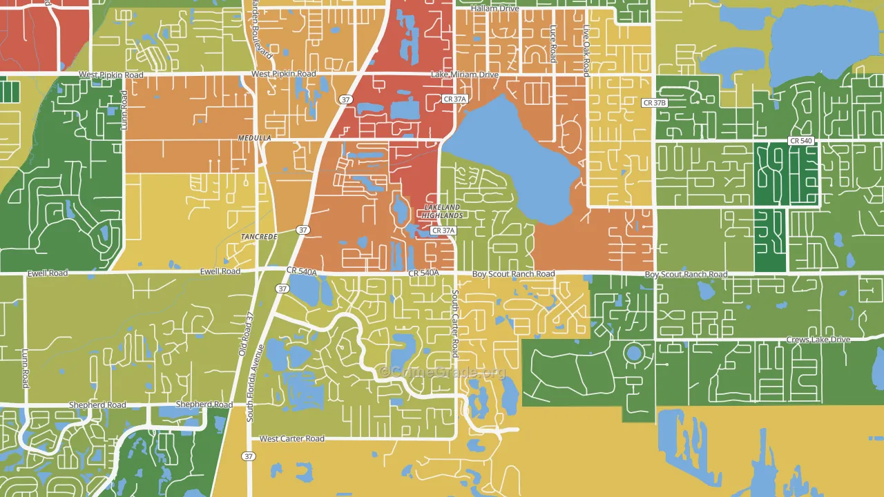 Lakeland Highlands, FL Map of Drug-Related Crime Rates