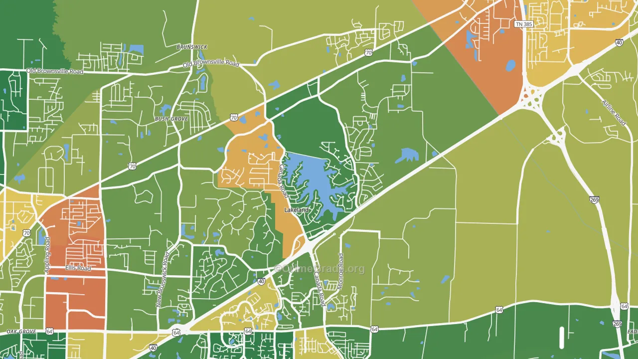 Lakeland, TN Map of Drug-Related Crime Rates