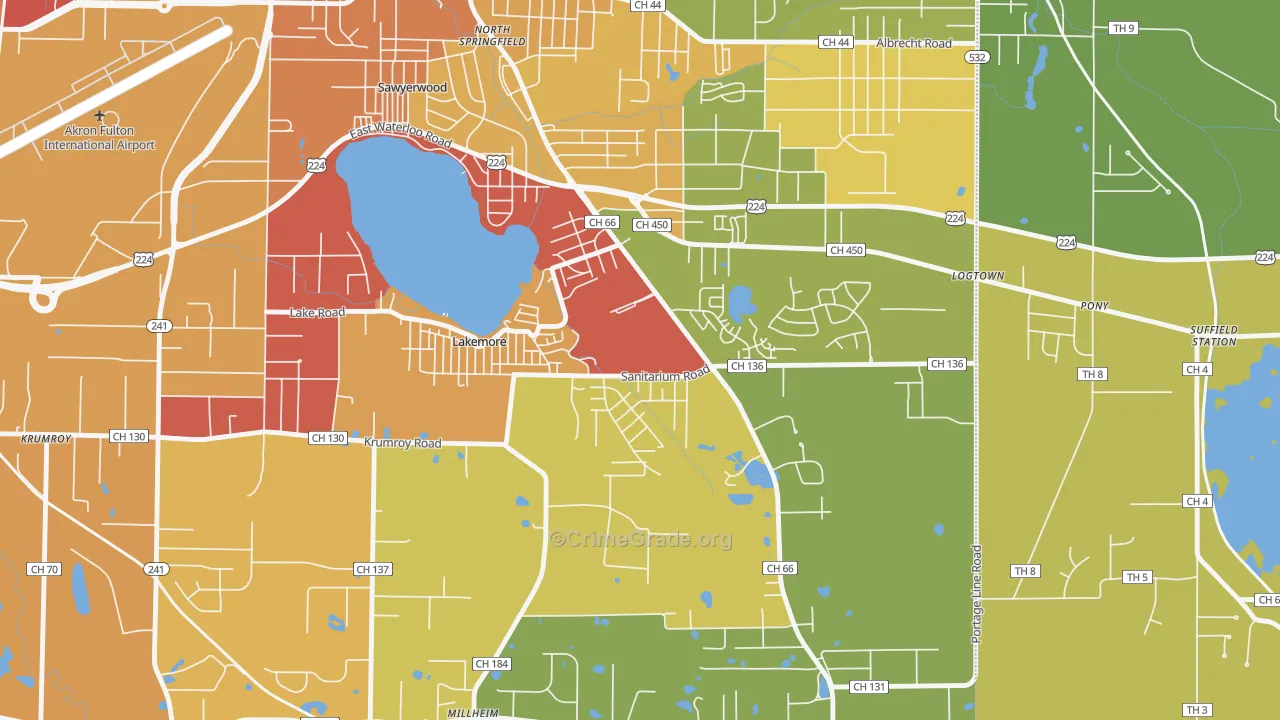 Lakemore, OH Map of Drug-Related Crime Rates