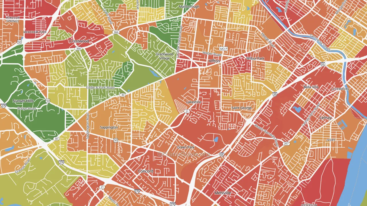 Lakeshire, MO Map of Drug-Related Crime Rates