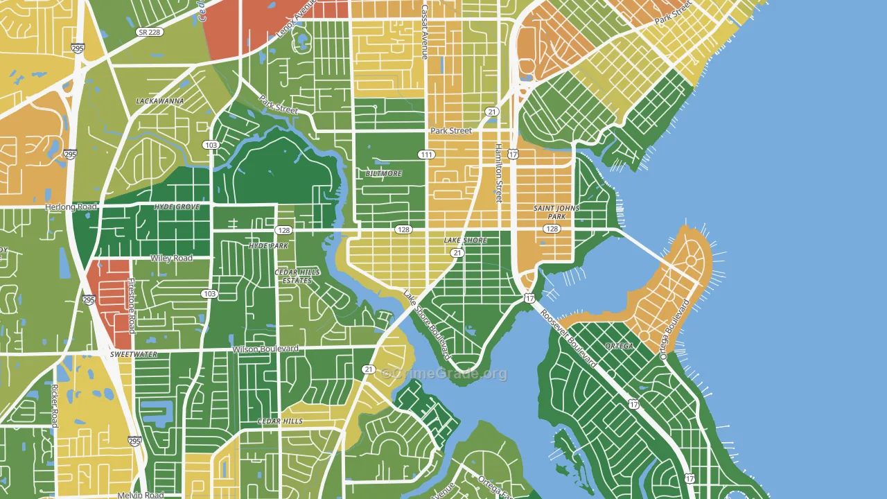Lakeshore, Jacksonville, FL Map of Drug-Related Crime Rates