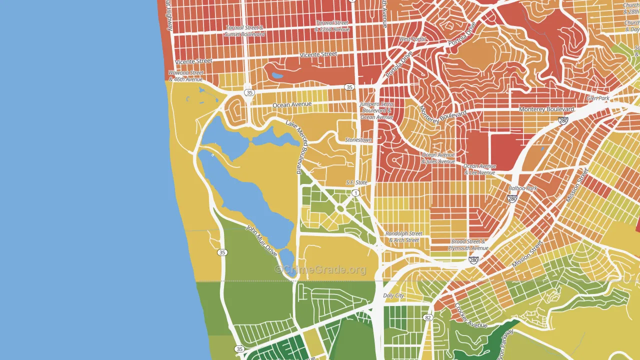 Lakeshore, San Francisco, CA Map of Drug-Related Crime Rates