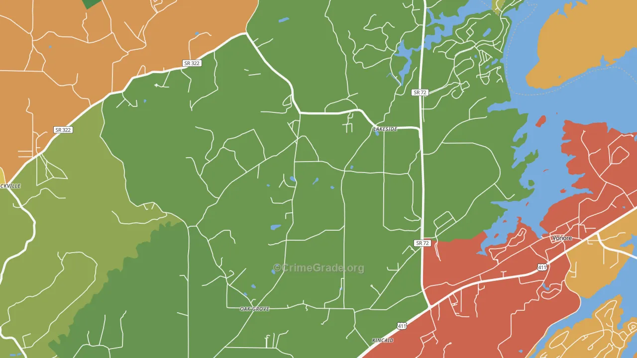 Lakeside, TN Map of Drug-Related Crime Rates