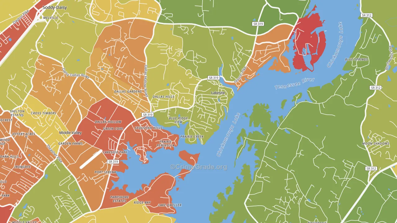 Lakesite, TN Map of Drug-Related Crime Rates