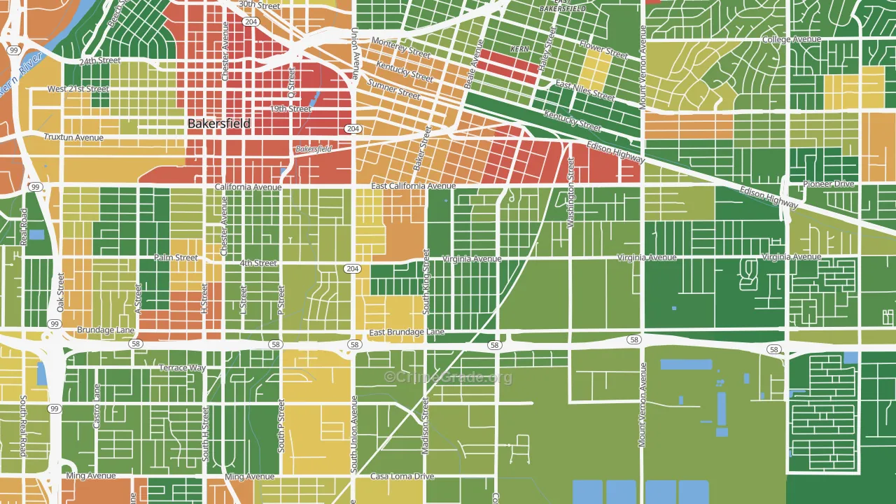 Lakeview-Bakersfield, Bakersfield, CA Map of Drug-Related Crime Rates