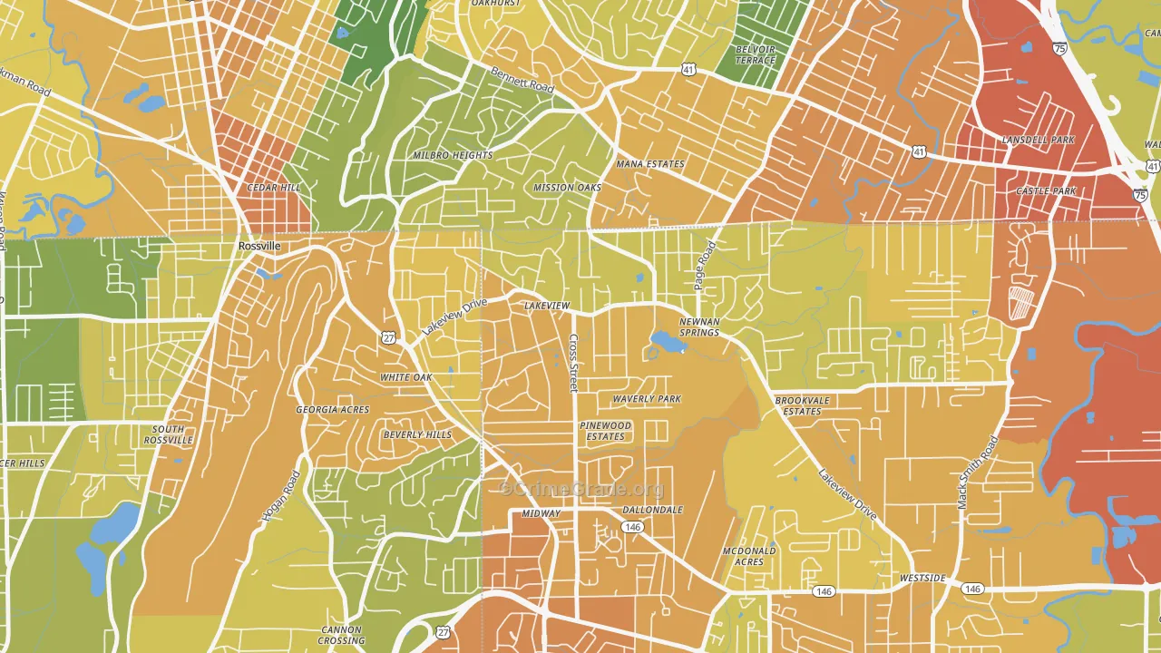 Lakeview, GA Map of Drug-Related Crime Rates