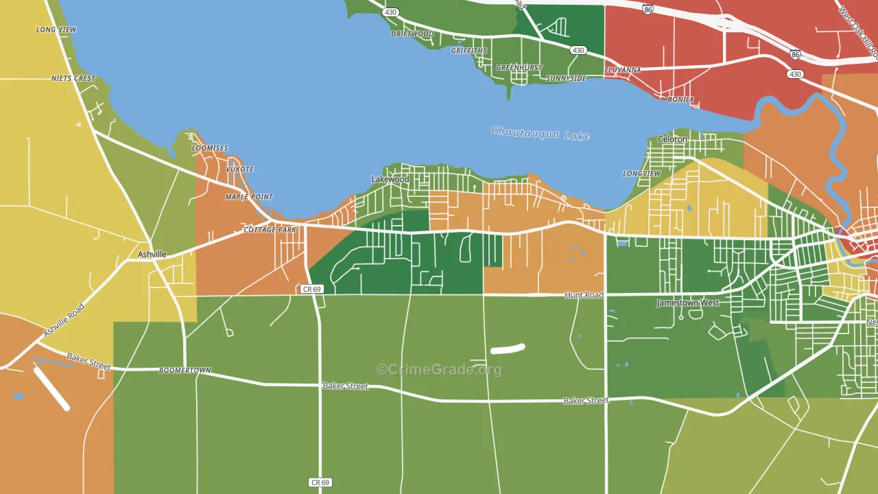 Lakewood, NY Map of Drug-Related Crime Rates