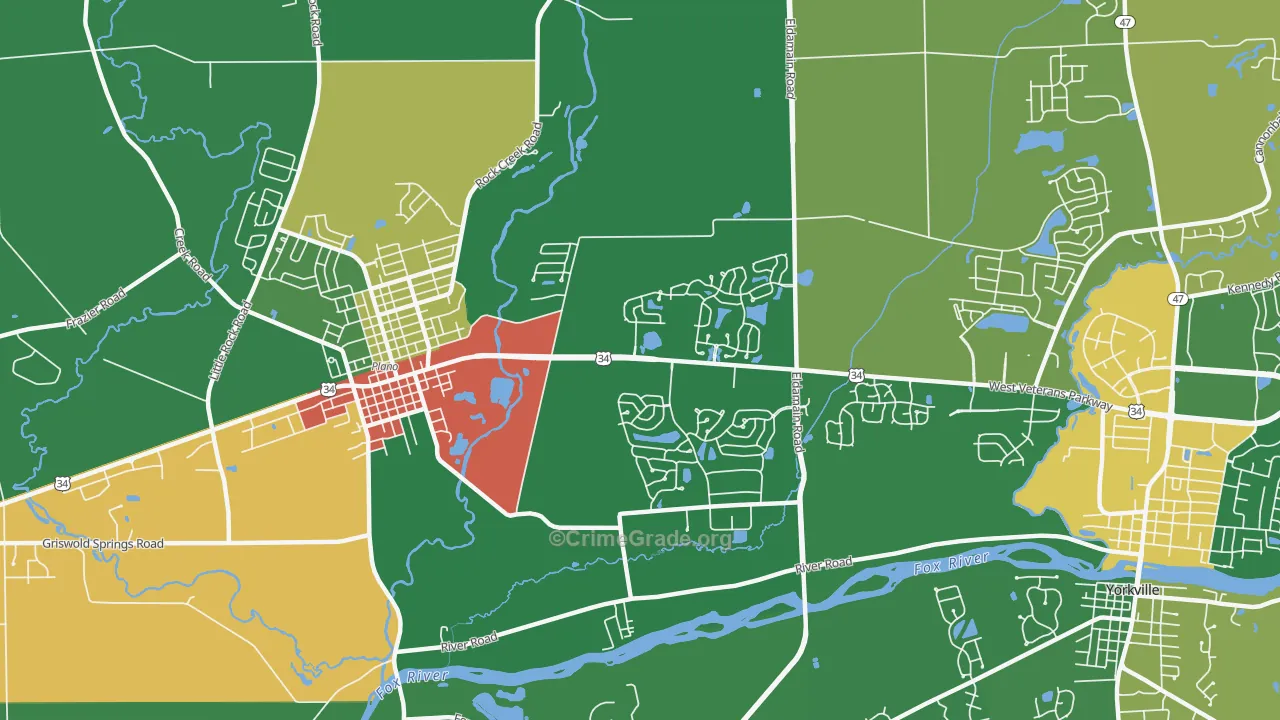 Lakewood Springs, Plano, IL Map of Drug-Related Crime Rates