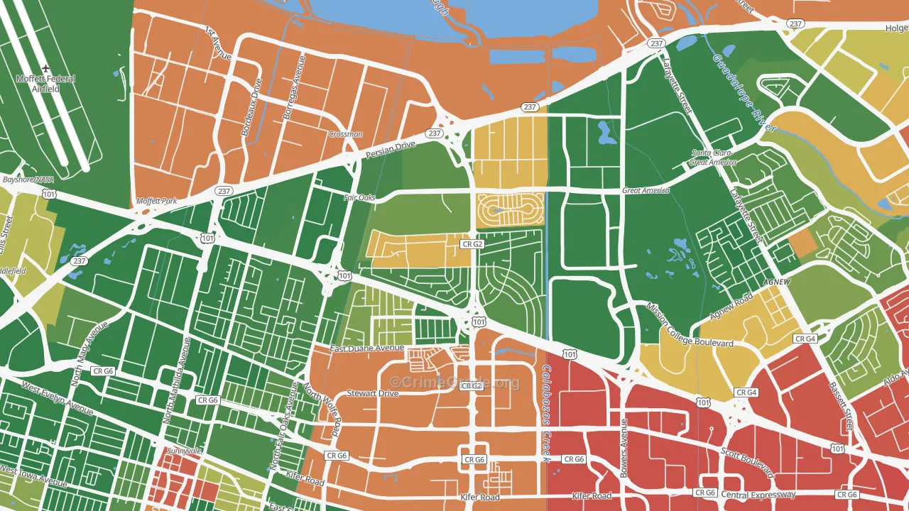 Lakewood, Sunnyvale, CA Map of Drug-Related Crime Rates