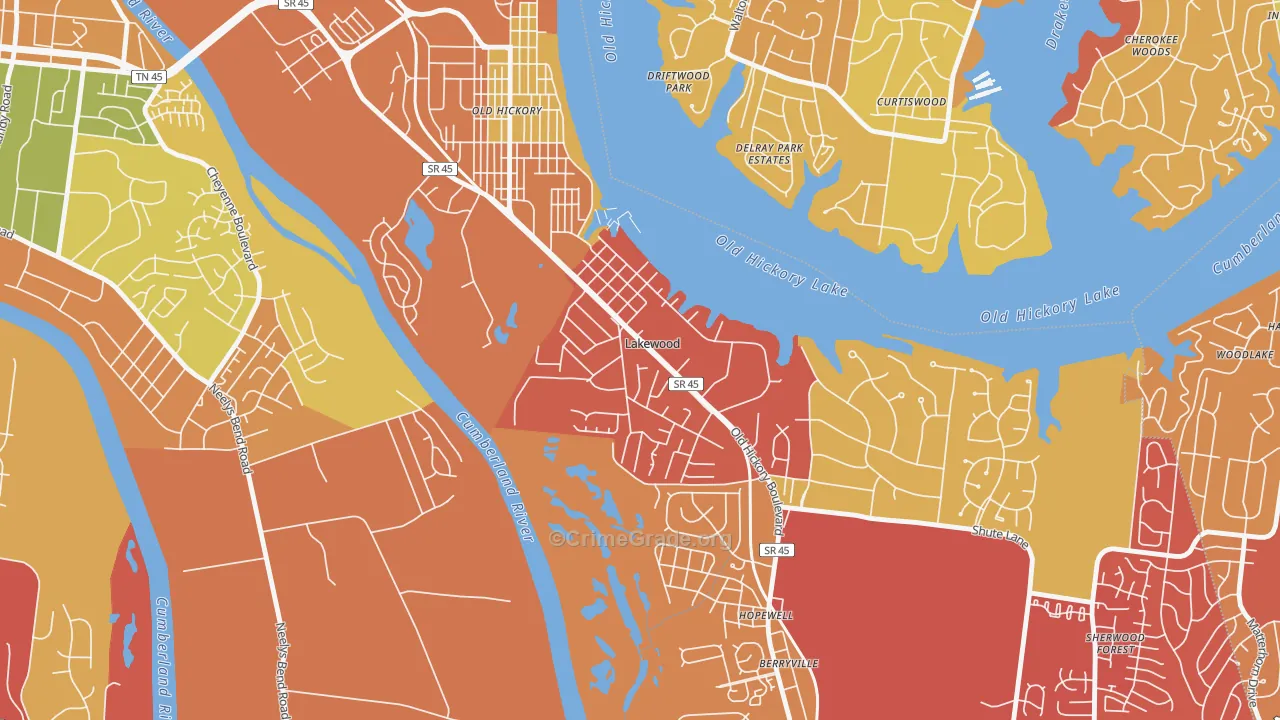 Lakewood, TN Map of Drug-Related Crime Rates