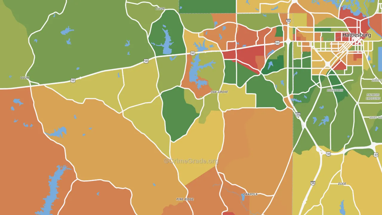 Lamar County, MS Map of Drug-Related Crime Rates