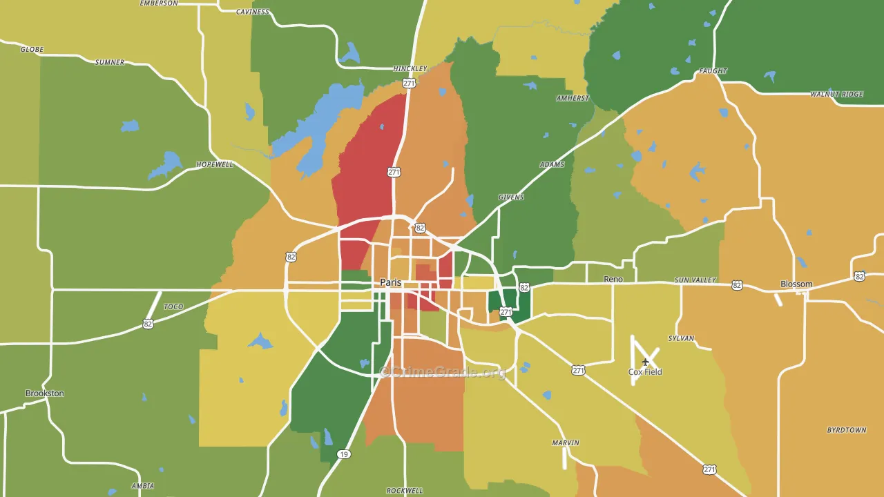Lamar County, TX Map of Drug-Related Crime Rates