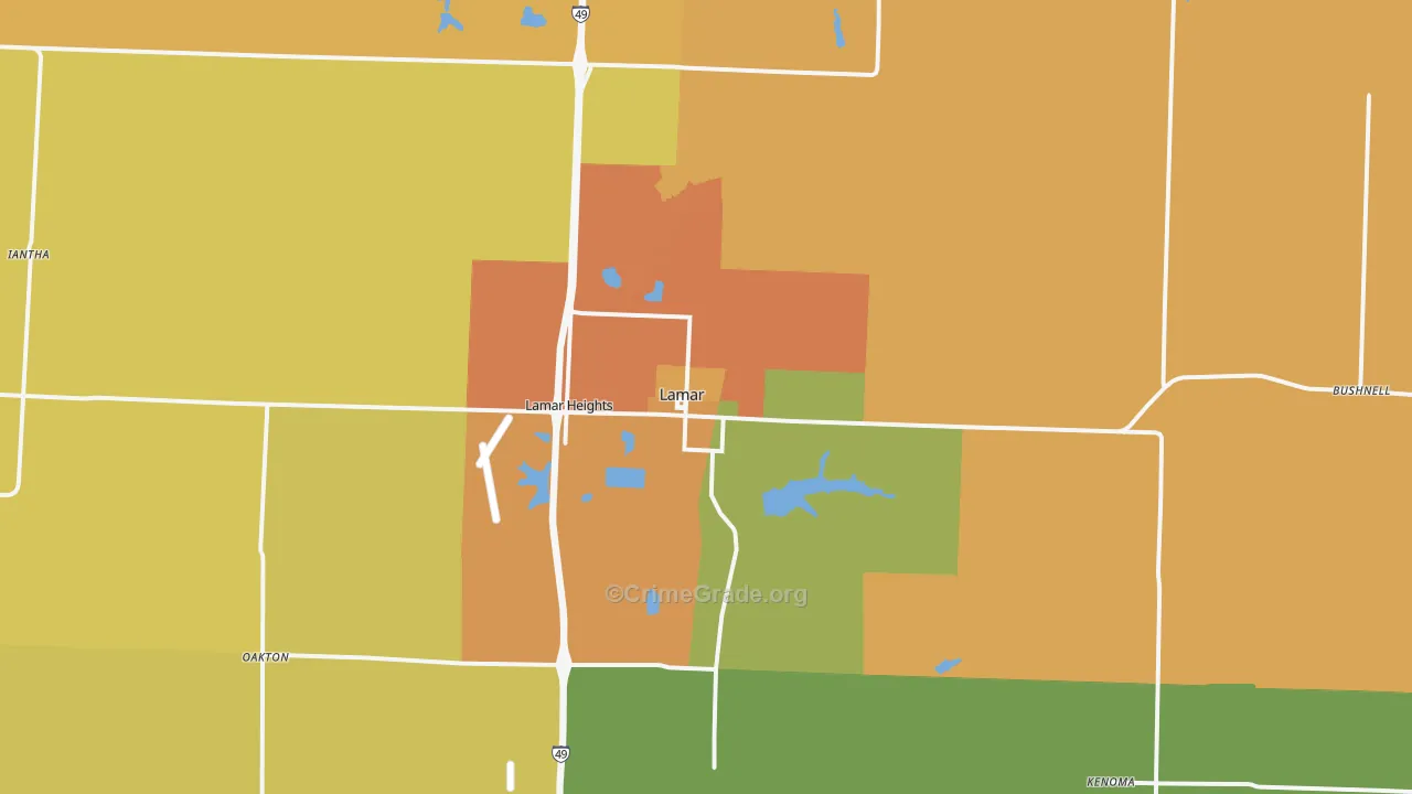 Lamar, MO Map of Drug-Related Crime Rates