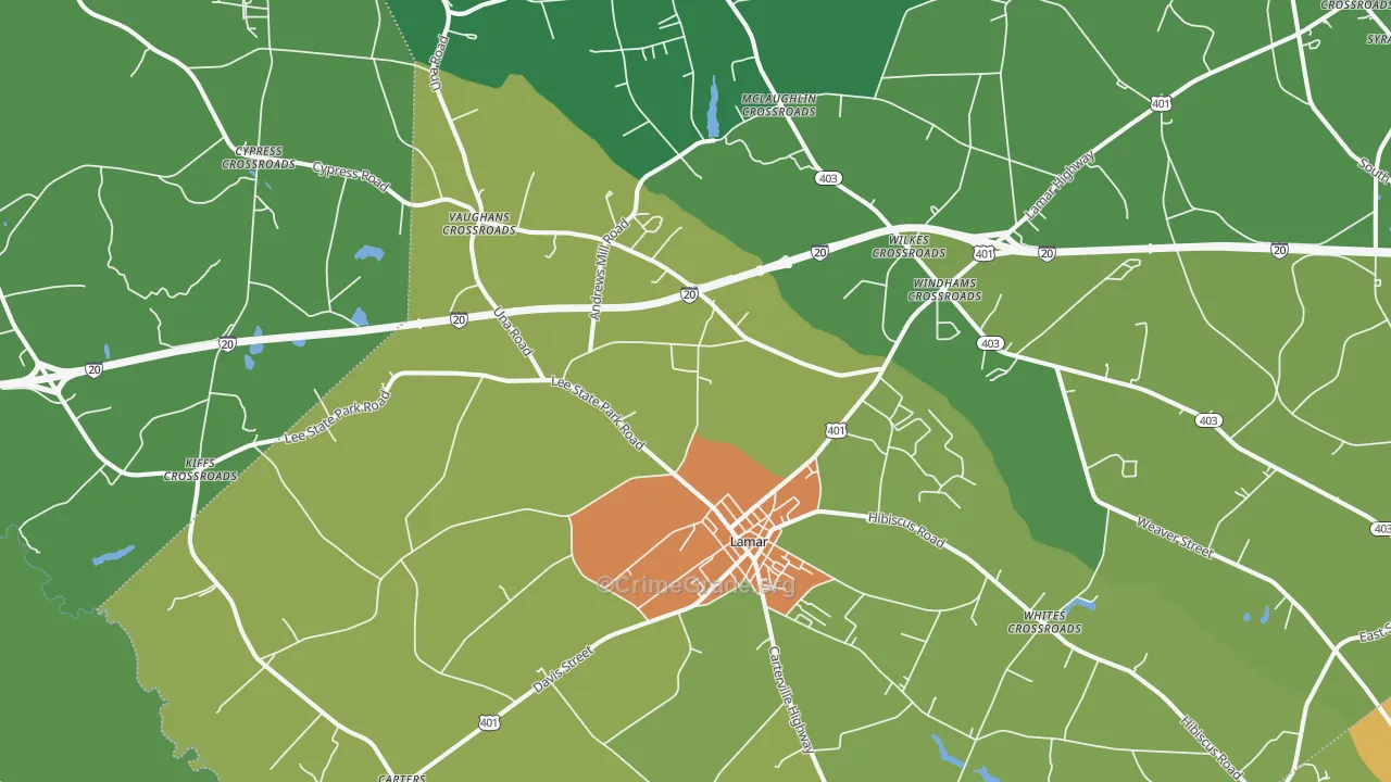 Lamar, SC Map of Drug-Related Crime Rates