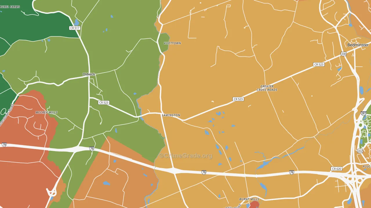 Lamington, NJ Map of Drug-Related Crime Rates