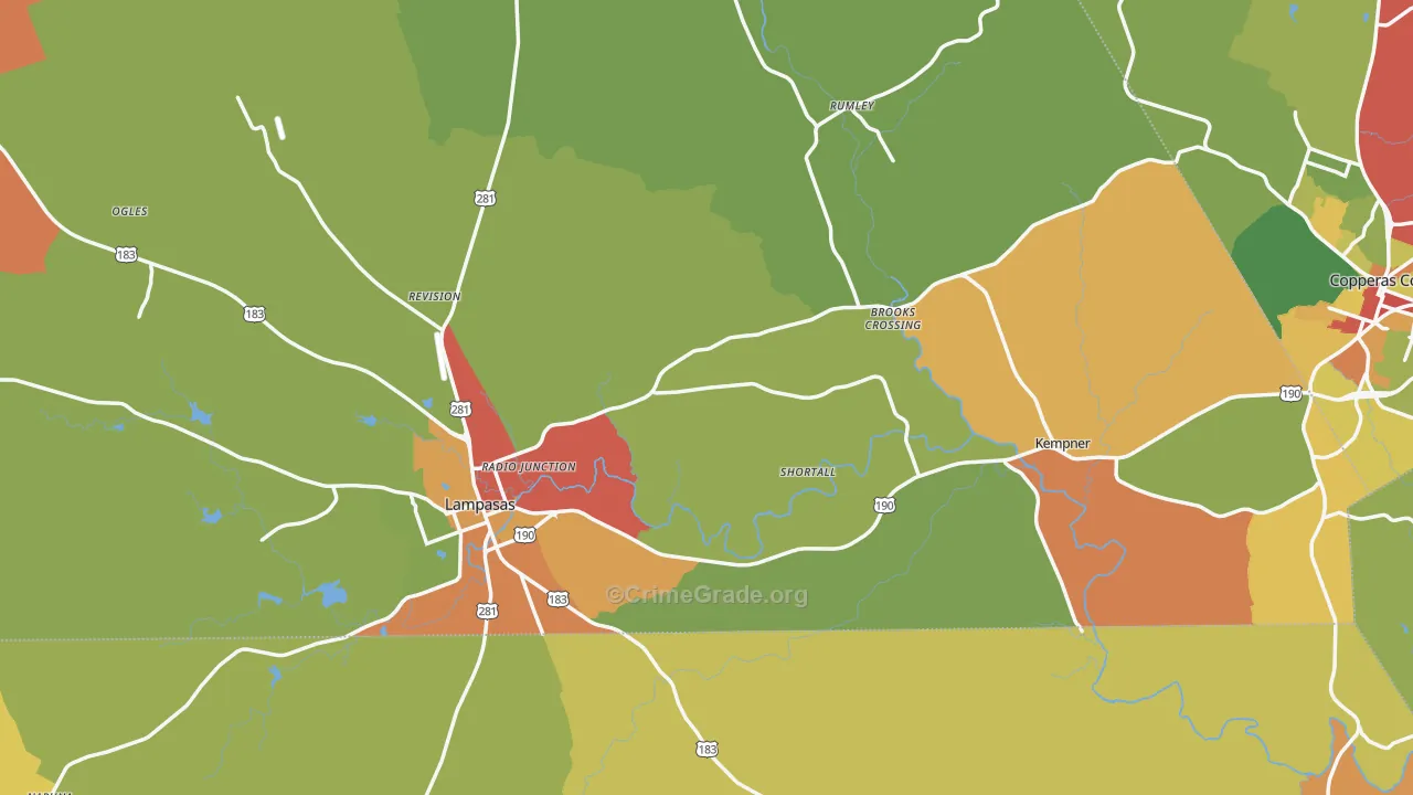 Lampasas County, TX Map of Drug-Related Crime Rates