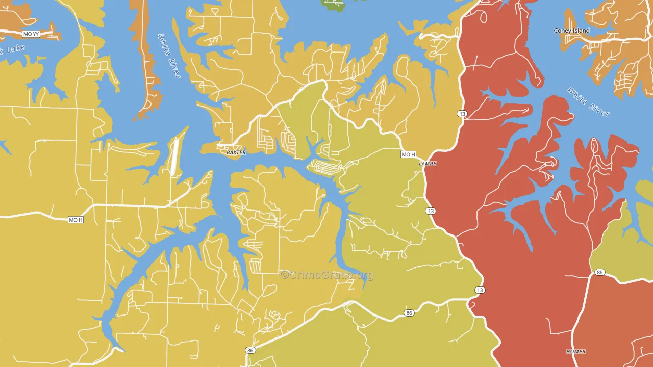 Lampe, MO Map of Drug-Related Crime Rates