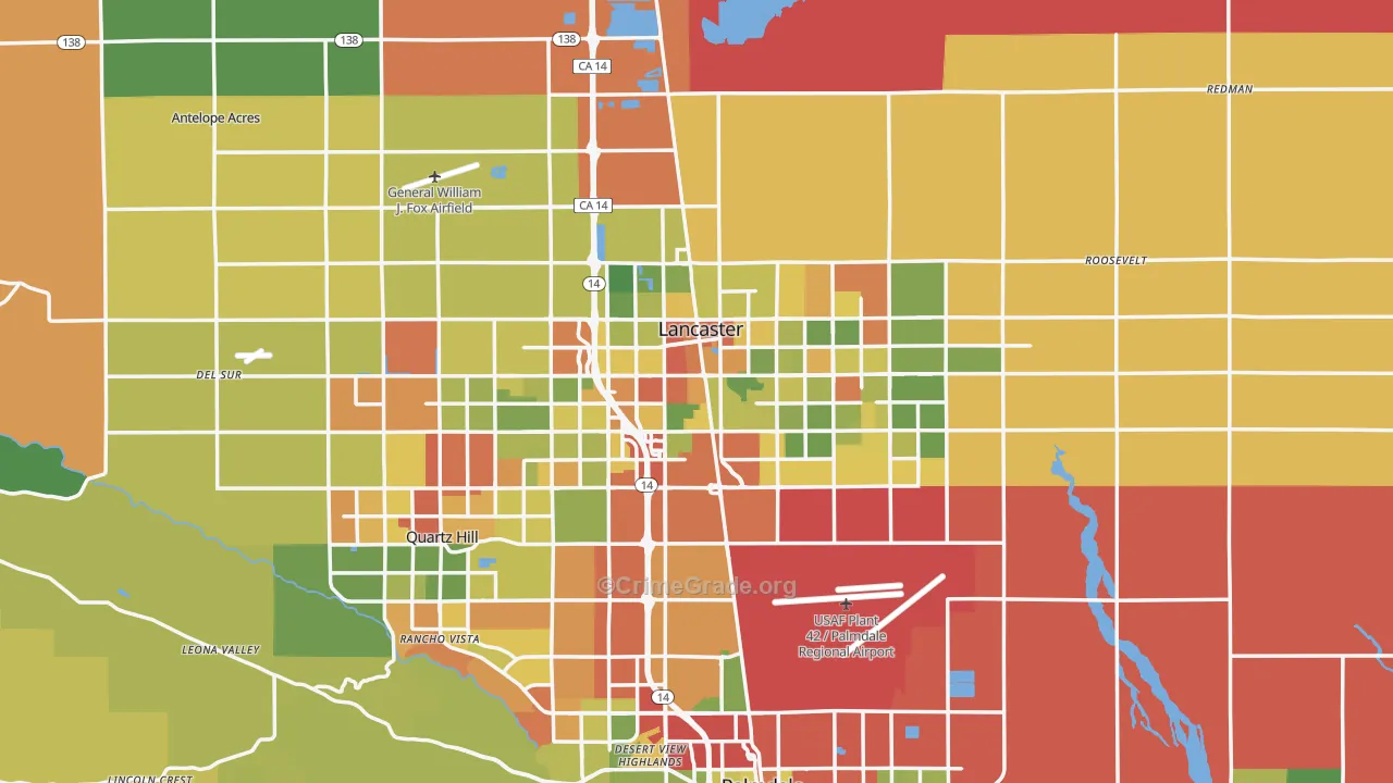 Lancaster, CA Map of Drug-Related Crime Rates