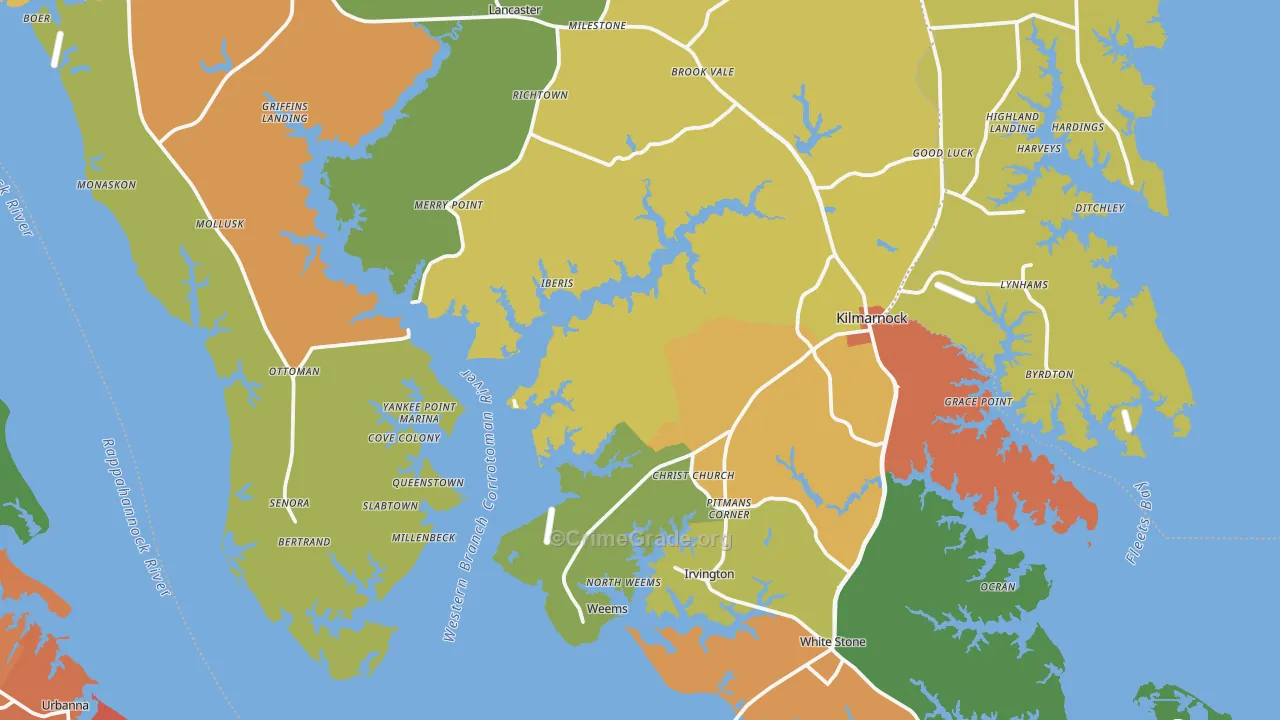 Lancaster County, VA Map of Drug-Related Crime Rates