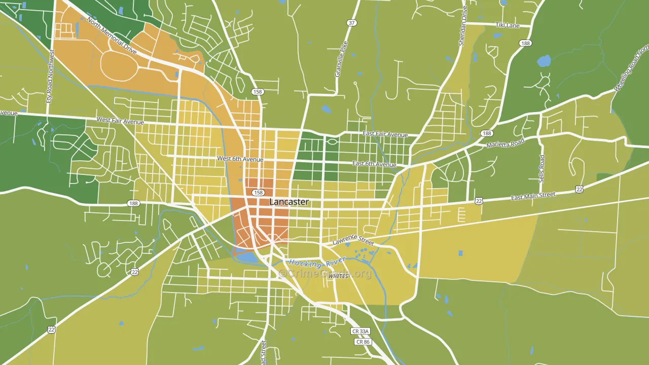 Lancaster Historic District, Lancaster, OH Map of Drug-Related Crime Rates