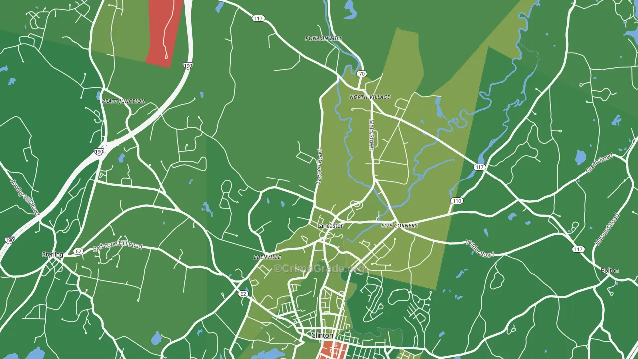 Lancaster, MA Map of Drug-Related Crime Rates