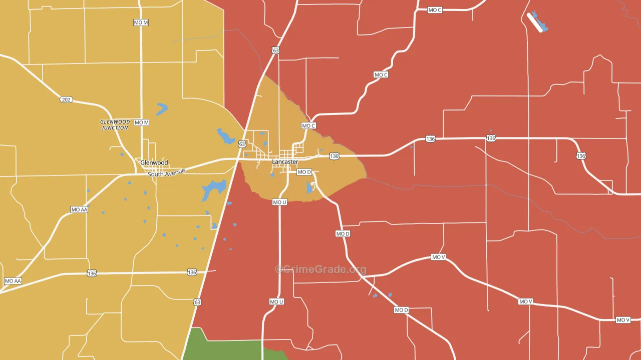 Lancaster, MO Map of Drug-Related Crime Rates
