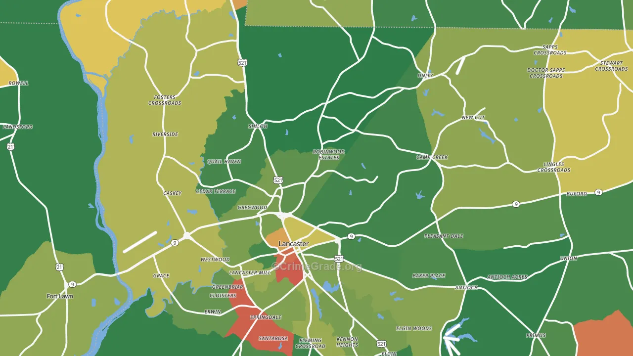 Lancaster, SC Map of Drug-Related Crime Rates