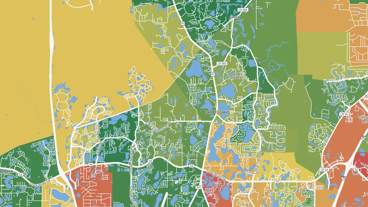 Land O' Lakes, FL Map of Drug-Related Crime Rates