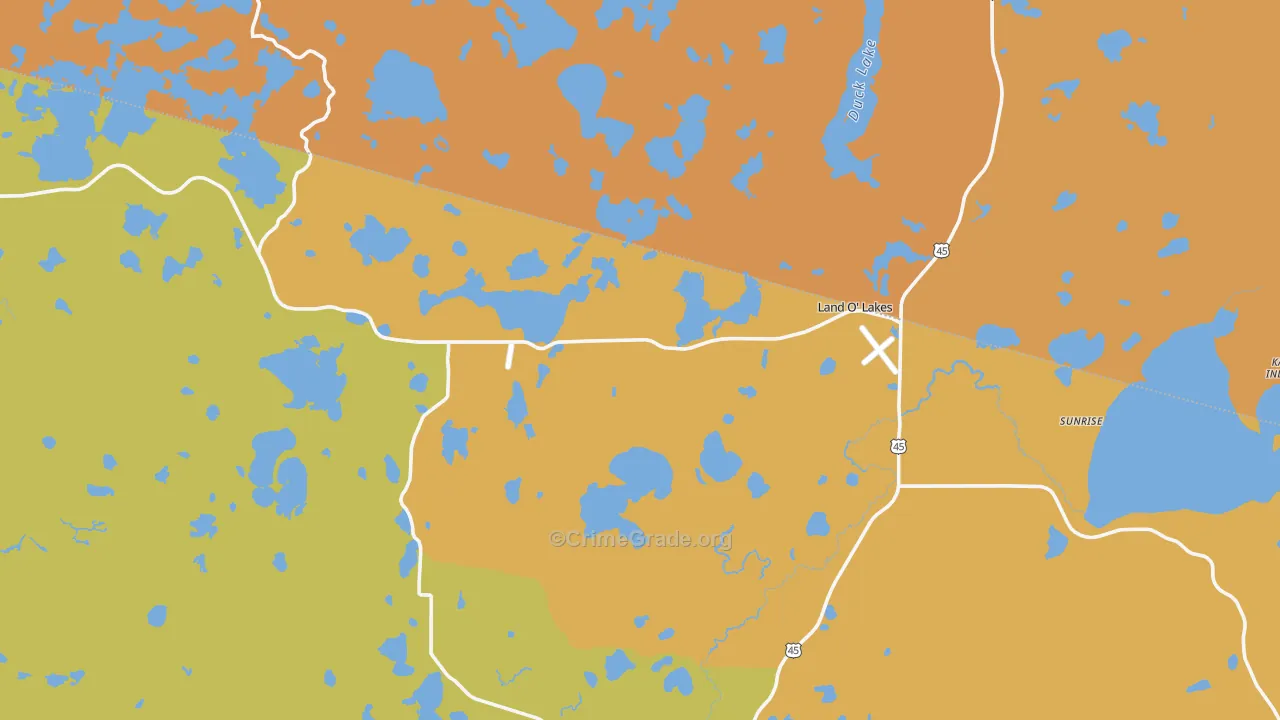 Land O' Lakes, WI Map of Drug-Related Crime Rates