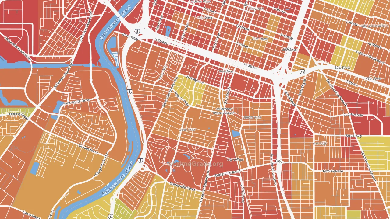 Land Park, Sacramento, CA Map of Drug-Related Crime Rates