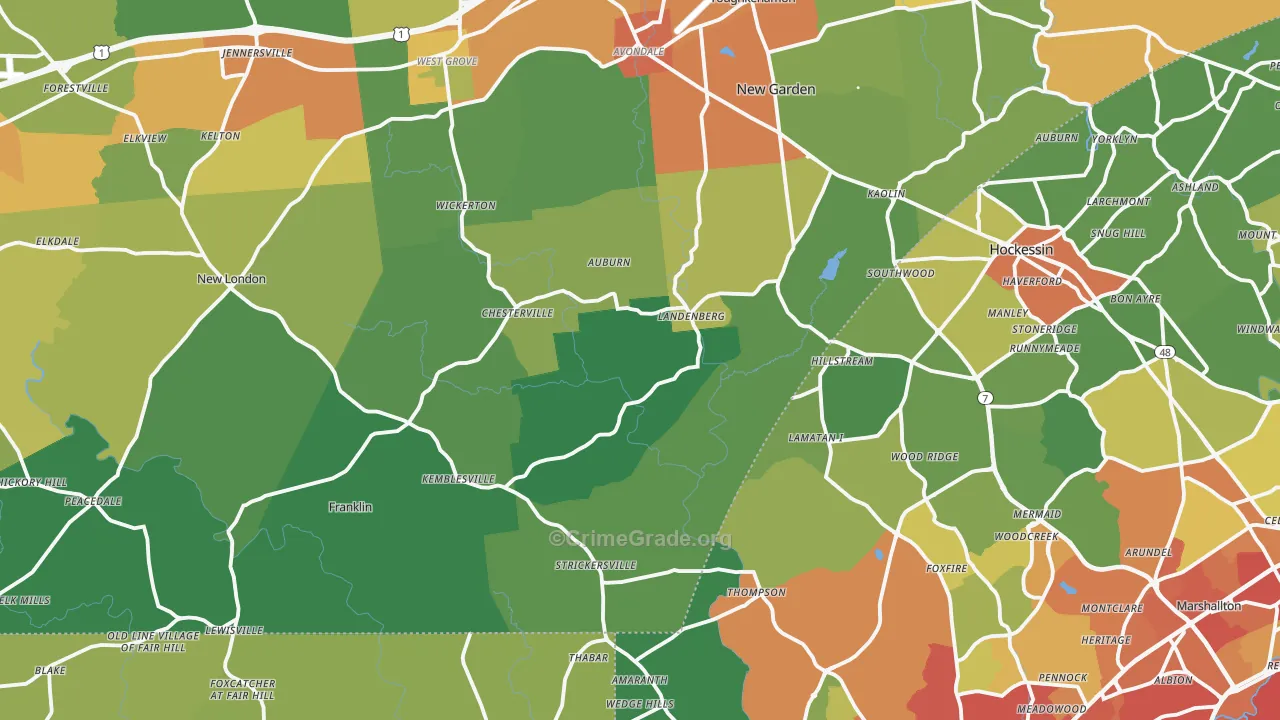 Landenberg, PA Map of Drug-Related Crime Rates