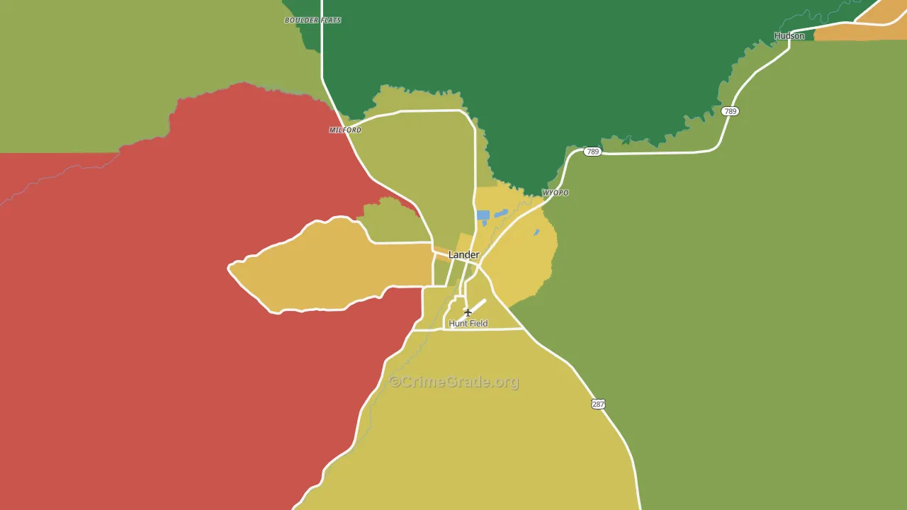 Lander, WY Map of Drug-Related Crime Rates
