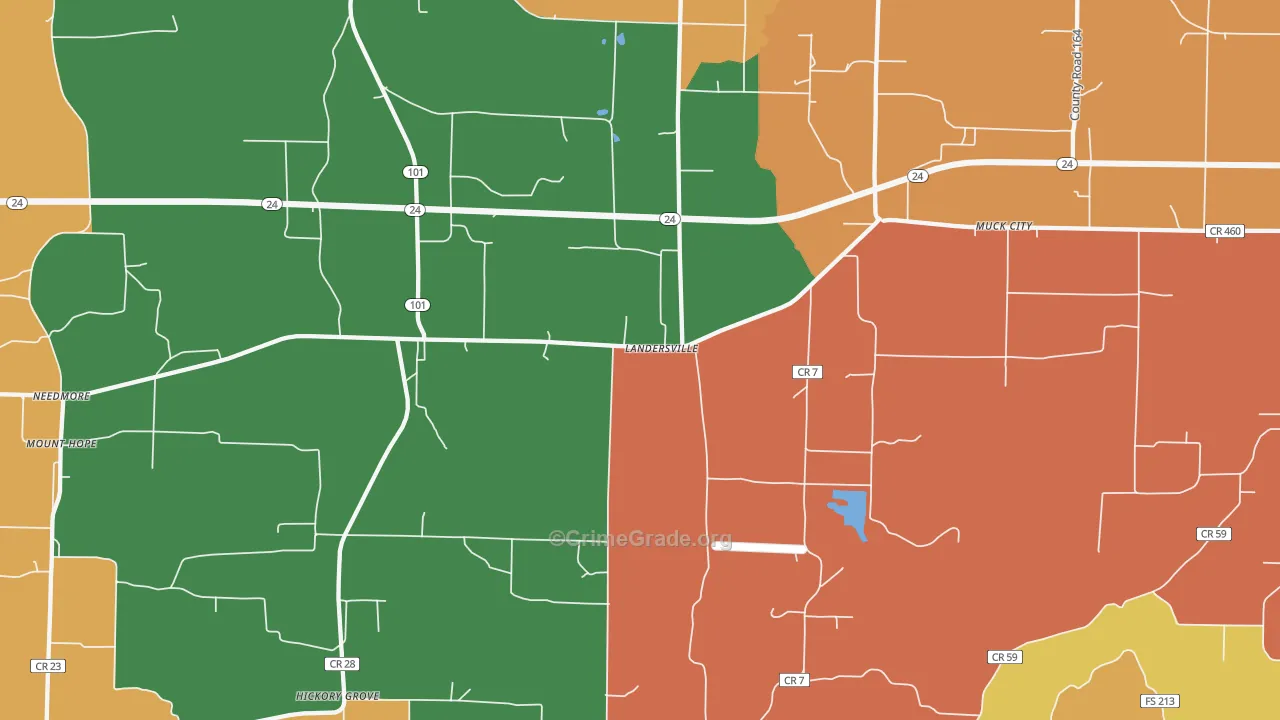 Landersville, AL Map of Drug-Related Crime Rates