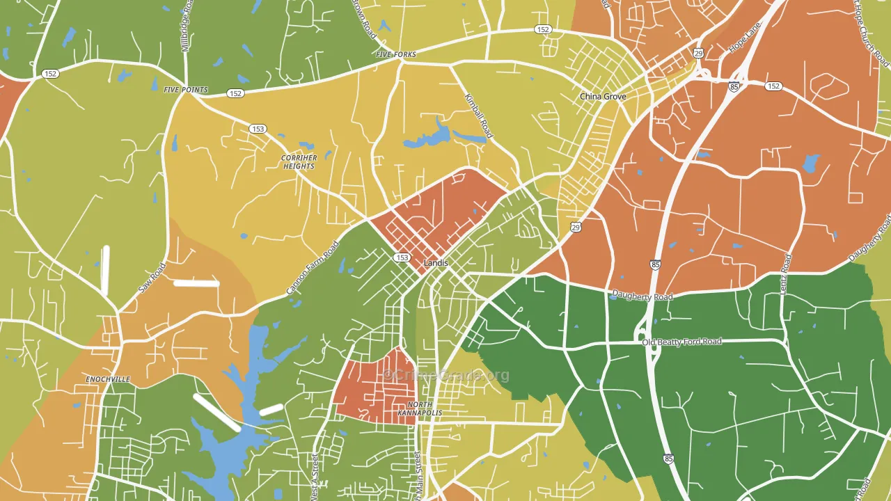 Landis, NC Map of Drug-Related Crime Rates